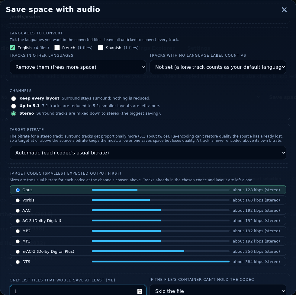 Save space wizard, step 1: Requirements