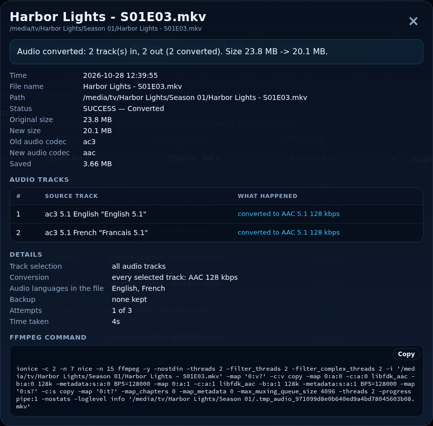 Details of a converted audio file