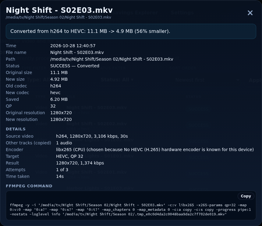 Details of a converted video file