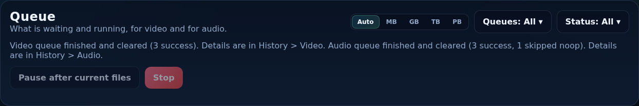 The Queue tab after the queues finished