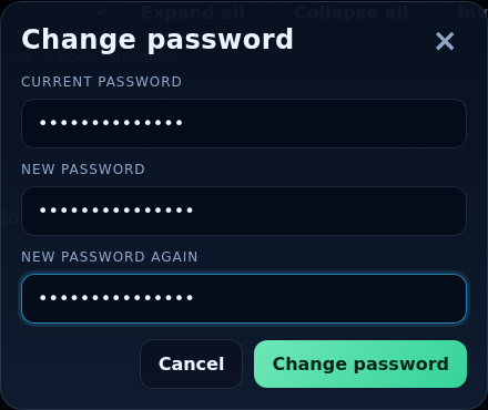 The Change password dialog